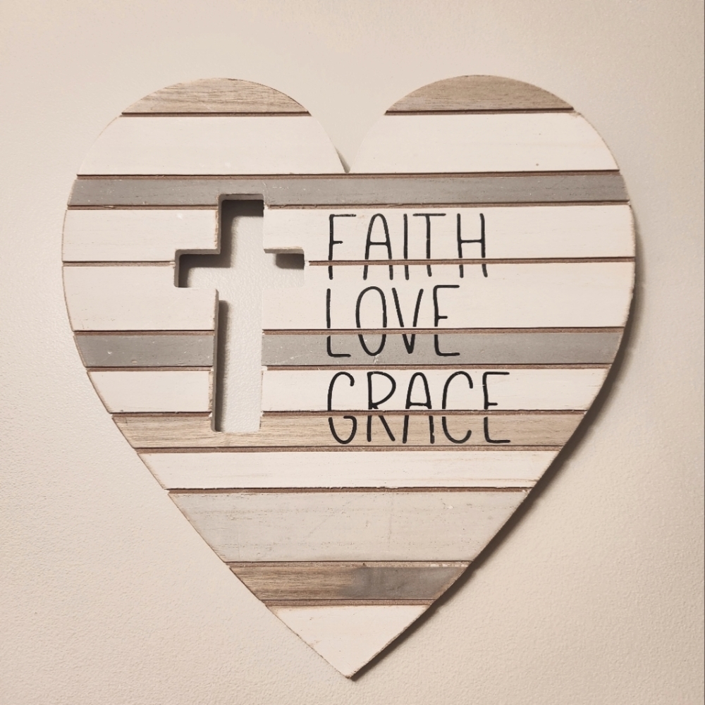 Hobby Lobby Faith Love Grace Heart Shaped Wooden Wall Art